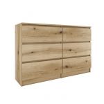 Hucoco - milan - Commode contemporaine 6 tiroirs chambre/salon/bureau - 30x120x77 cm - Style scandinave - Meuble de rangementent - Marron