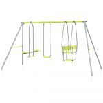 Outsunny Balançoire 3 agrès portique 2 face à face et balançoire dim. 2,83L x 1,56l x 1,8H m métal époxy PE gris vert