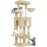 Arbre &agrave; Chat Hauteur 149 cm, Tour de Jeux pour Chats, Griffoir avec Grandes Plateformes, 5 Poteaux &agrave; Griffer, 3 Pompons, 1 Hamac, 1 Niche,