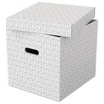 Esselte Lot de 3 boîtes rangement Home cube carton + couvercle. Dimensions : 36x32x32cm. Gris Clair