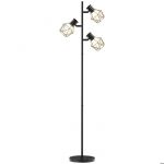 Homcom Lampadaire design industriel 3 ampoules max. 40W H.169 cm abat-jour cage m&eacute;tal noir