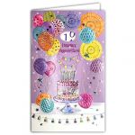 15-6475 Heureux ANNIVERSAIRE Roulettes 1 2 3 4 5 6 7 8 9 10 11 12. &agrave; 99 ans pour Fille Femme Brillant en Relief Gaufr&eacute; avec enveloppe blanche 12x19,5cm G&acirc;teau F&ecirc;te, Rose Violette