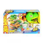 Mattel T-Rex Bataille de Feu Coffret Piste de Course de 46 cm de Haut avec Camion de Pompier en m&eacute;tal &agrave; l&rsquo;&eacute;chelle 1/64, Plusieurs possibilit&eacute;s de Course, Dinosaure avec Yeux tournoyants, JBM73