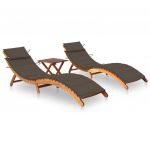 VidaXL Chaises longues 2 pcs avec table et coussins Acacia solide - Taupe