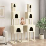 VidaXL Arbre à Chat avec Griffoirs en Sisal, Tour à Chat avec Plate-forme, Centre d'Activités pour Chaton, Arbre à Grimper Maison Intérieur, Crème 199 cm