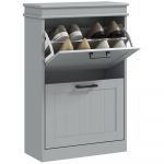 Homcom Meuble à chaussures 2 portes abattants 2 étagères poignées métal noir mdf gris