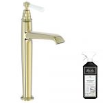 Jacob Delafon Mitigeur lavabo haut Cl&eacute;o 1889 or beige + nettoyant Briochin