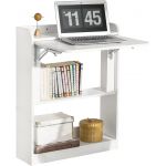 Sobuy FWT92-W Bureau Pliant, Table d'Ordinateur Rabattable Bureau Multifonctionnel avec Etag&egrave;res de Rangement, Table de Travail, Table Informatique