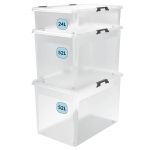 Deuba Bo&icirc;te de Rangement Transparente avec Couvercle Empilable Roues Transparent sans BPA Cave Stockage 2X 52L + 24L