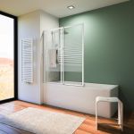 Schulte-ufer Pare-baignoire rabattable 70x118x140 cm, paroi de baignoire coulissante, 2 volets, verre d&eacute;cor rayures, profil&eacute; blanc