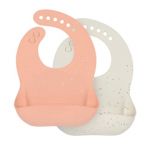 L&auml;ssig Lot de 2 bavoirs en silicone apricot et nature