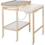 Roba Table à Langer avec Baignoire Bébé Coulissante Baby Pool + Matelas à Langer Hydrofuge Style Gris - avec Tuyau de Vidange et 6 Roulettes - Bois Naturel / Blanc