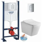 Grohe Pack WC Bâti autoportant + WC sans bride SAT Infinitio Design + Abattant softclose + Plaque chrome mat