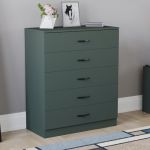 Vida Designs Riano Commode à 5 tiroirs avec poignées et glissières en métal, Support de tiroir Anti-affaissement Unique, Meuble de Chambre à Coucher Vert Jasper