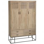Armoire 3 Portes & 4 Tiroirs "Bombay" 115cm Naturel Prix