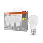 Osram Base Classic A 60 Fr LED lampe avec base E27, forme de piston, 3 pack, 8,5 W, 806lm, 2700k, lumière blanche chaude, développement de la chaleur inférieure, longue durée de vie