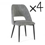 Lot de 4 chaises en tissu gris et métal