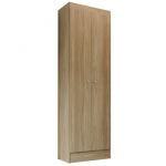 Armoire Multifonctions Imitation Ch&ecirc;ne 2 portes 5 Niches L 63 H 180 P 35 cm