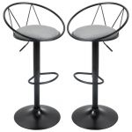Homcom Lot de 2 tabourets de bar design n&eacute;o-r&eacute;tro r&eacute;glable pivotant avec repose-pied m&eacute;tal noir lin gris 51x46x100cm Gris