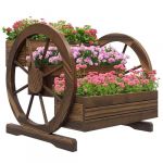 Outsunny Jardini&egrave;re sur Pieds - 3 &eacute;tages - Style Rustique Chic avec 2 roues Charrette trous de drainage - 62 x 61 x 57 cm - marron