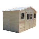 TIMBELA Abri de Jardin en Bois Exterieur Plus Les PLANC RS IMPR&Eacute;GN&Eacute; Chalet en Pin/&eacute;pic&eacute;a H246x418x220 cm/8 m&sup2; Construction de Panneaux Rangement pour v&eacute;los, Remise &agrave; Outils M332+M332G