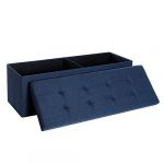 Songmics Banc avec Espace de Rangement, Si&egrave;ge, Coffre de Rangement, Pliable, Capacit&eacute; de Charge 300 kg, 120 L, 110 x 38 x 38 cm, Imitation Lin, Bleu Fonc&eacute; LSF77IN