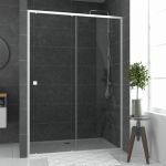 Aurlane Paroi porte de douche Coulissante blanc 140x185cm - verre transparent 5mm - WHITY SLIDE 140