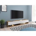 Selsey - wander - Meuble tv - 180 cm - chêne wotan/blanc brillant - avec led