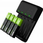 Green Cell VitalCharger Chargeur de batterie + 4 piles AA 2000 mAh pour batterie NI-MH AA AAA R6 R03 Mignon Avec micro USB USB-C Syst&egrave;me de charge 4 canaux Charge de 1 &agrave; 4 AA ou AAA, Signalisation LED