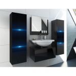 Ensemble 3 meubles de salle de bain noir collection OWL. 2 Colonnes, meuble sous vasque, miroir