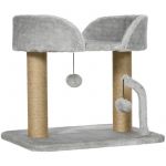 Pawhut Arbre &agrave; chat 2 griffoirs jute naturelle panier jeu 2 boules suspendues avec clochettes peluche grise 48x38x42cm Gris
