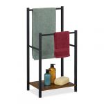 Relaxdays Porte-Serviettes, 2 Barres, Non Fixe, H x L x P : 80 x 40 x 28 cm, pour la Salle de Bain, Marron et Noir