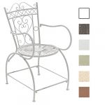 CLP Chaise de Jardin en Fer Forgé Sheela - Design Romantique avec Dossier Accoudoirs et Repose-Pieds - Chaise de Terrasse en Fer avec de Belles, Couleurs:Antique Blanc