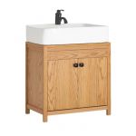 Sobuy Meuble sous-Lavabo BZR98-N Meuble sous-Vasque &agrave; 2 &eacute;tages r&eacute;glable et 2 Portes L60 x P35 x H60 cm Couleur Naturel