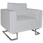VidaXL Fauteuil cube avec pieds chromés Blanc Similicuir