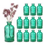 Relaxdays Vase en Verre, en Lot de 12, Design Vintage, d&eacute;coration pour la Table, H x D : 13 x 6 cm, teint&eacute; Vert