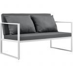 Canapé Extérieur avec Coussins Armature Métal Polyester Blanc 70 x 114 x 60 cm