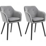 Homcom Chaises de visiteur design scandinave - lot de 2 chaises - pieds effilés bois noir - assise dossier accoudoirs ergonomiques velours gris