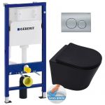 Geberit Pack wc bati Duofix + wc sans bride sat Infinitio Noir mat + Abattant frein de chute + Plaque chrome mat