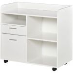 Homcom Support d'imprimante - caisson rangement - 3 niches, tiroir, trieur - panneaux blanc