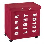Wenko Panier à linge - Trivo - 3 compartiments - Avec couvercle - 116 L - rouge