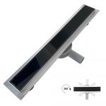 DUKA Caniveau de douche L.80 cm verre noir inox avec siphon 360&deg;, drainage performant
