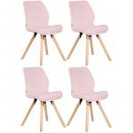 CLP Lot de 4 chaises de salle à manger Luna, Rose/Velours