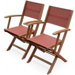 Alice's Garden Lot de 2 fauteuils de jardin en bois Almeria, 2 fauteuils pliants Eucalyptus FSC huil&eacute; et textil&egrave;ne terra cotta