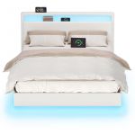 Lit double 140 x 190 cm lit flottant tête de lit haute blanc nuage