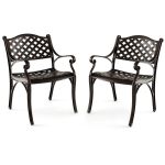 Coast Set of 2 Garden Chairs Bronze 60x56.5x82 cm - Chaises de terrasse en fonte d'aluminium résistantes aux intempéries avec accoudoirs pour le jardin, le balcon et l'arrière-cour