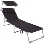 TecTake Transat CHLOE - chaise longue, bain de soleil, transat jardin - noir