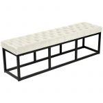 CLP Banquette Polson en Velours Style Chesterfield avec Cadre en Métal noir, Crème-150 cm