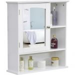 Armoire murale salle de bain armoire à glace placard de rangement toilettes 1 porte nic + étagères latérales MDF blanc 60x18x63cm