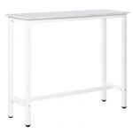 Homcom Table de bar - haute - 120 x 40 x 100 cm - ch&acirc;ssis pi&egrave;tement acier, plateau aspect marbre blanc